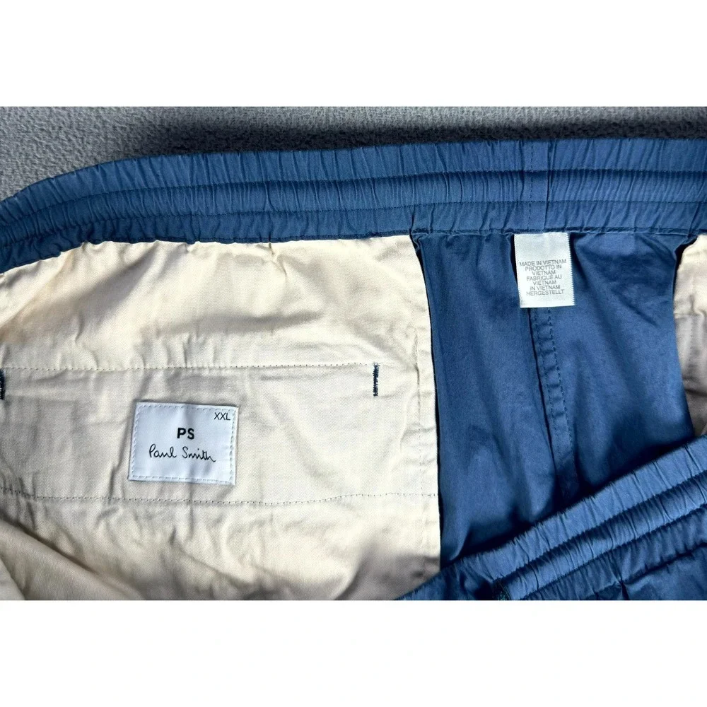 Paul Smith Pants Men 2XL Blue Cargo Pocket Drawstring Minimalist Quiet Luxury